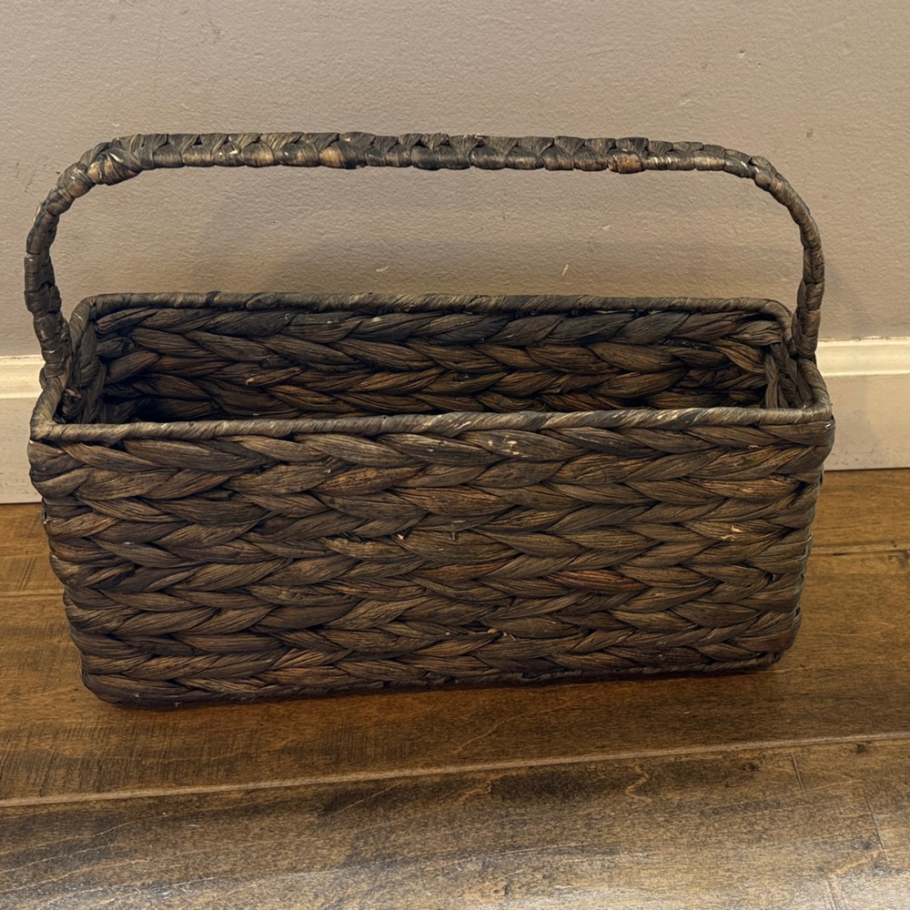 Woven Dark Brown Rectangular Basket with Handle